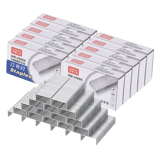 Grapas Estándar Uxcell 24/6, 10 Cajas 10000pcs 1/4" Longitud de Pierna Puntas Cinceladas