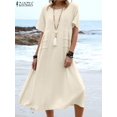 thumbnail image 2 of ZANZEA Casual Lightweight Beach Sundress Vintage Summer Cotton Midi Dress Women 2023 Round Neck Short Sleeve Vestidos HolidayXXL Gao Jinjia LED, 2 of 2