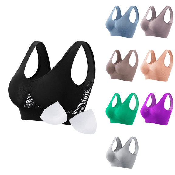 Ahuyic Womens Sports Bra,Summer Plus Size Bra,Womens Seamless Sports Bra Wirefree Yoga Bra With Removable Pads,Green,XXL