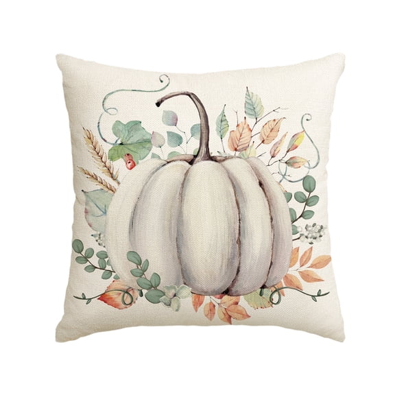 Sm:)e Fall Pumpkin Eucalyptus Leaves Throw Pillow Cover 18x18 Inch, Seasonal Autumn Thanksgiving Harvest Decoration for Home Sofa Couch