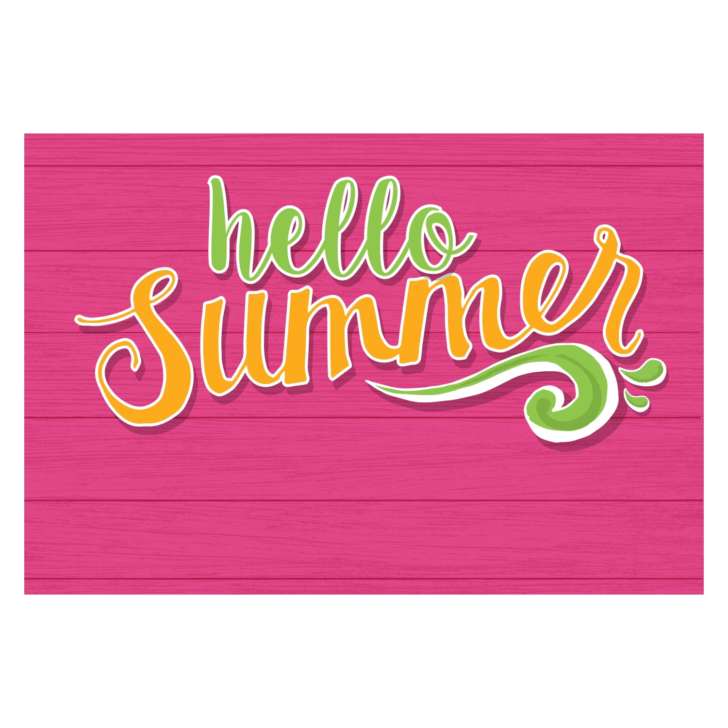 Personalized Planet 27x18 Hello Summer Doormat with Custom Personalization Printed on Pink Rectangular 1/8” Thick Non Slip Mat for Kitchen Hallway Deck or Porch