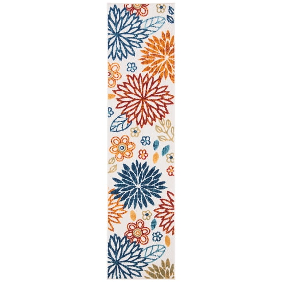 SAFAVIEH Cabana Siomha Floral Indoor/Outdoor Runner Rug, Creme/Red, 2' x 14'