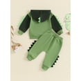 thumbnail image 6 of Loicainy Toddler Kids Boy Dinosaur Outfits, Contrast Color Long Sleeve Hoodie Elastic Waist Pants 2 Piece Set for Fall 6 Months to 6 Years, 6 of 9