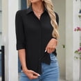 thumbnail image 2 of Womens Button Down Shirt 3/4 Sleeve Wrinkle Free Stretch Collared Dress Shirt Business Casual Work Blouse Black 2XL, 2 of 6