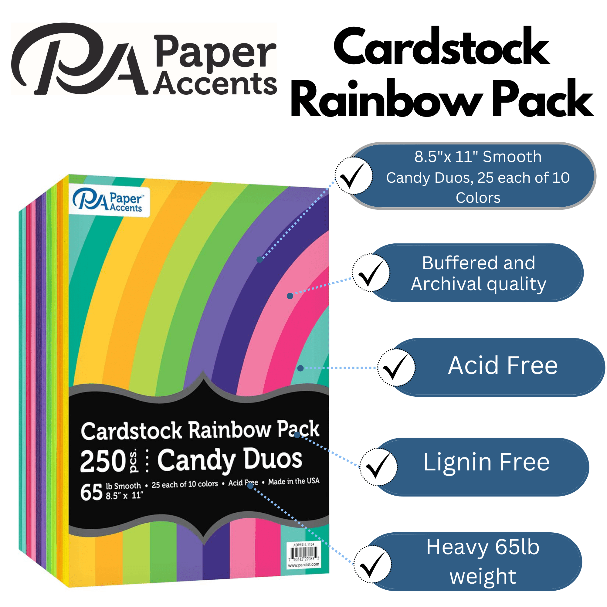 VarietyPk 8.5x11 250pc 65lb Rainbow Cdstk CandyDuo