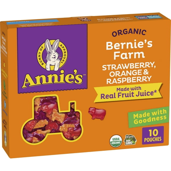 Annie's Organic Bernie's Farm Fruit Flavored TVS1 Snacks, Gluten Free, 10 Pouches, 7 oz