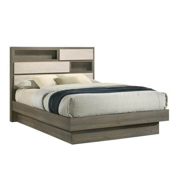 Gem Modern Style two tone Queen Bed Made with wood in light Beige & Brown