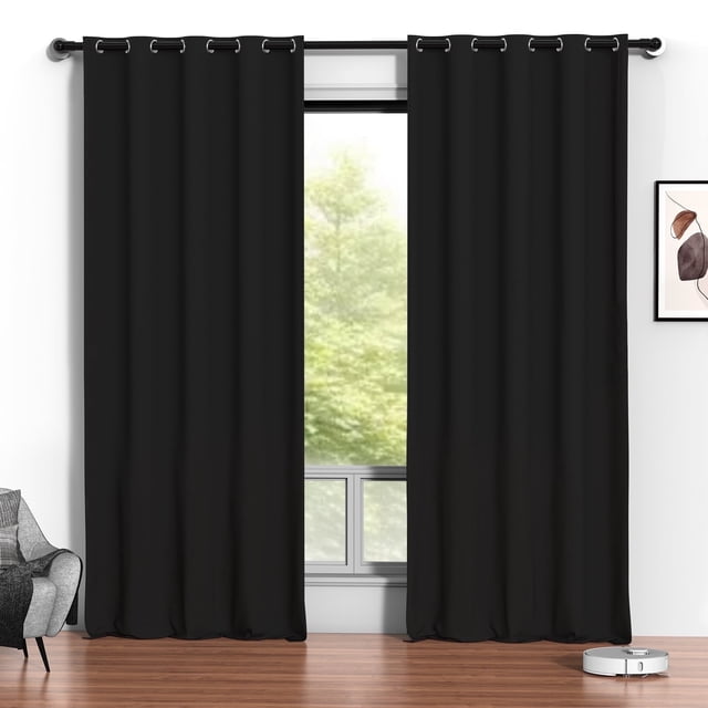 Blackout Cortinas, Juego de Cortinas Negras de 52 x 96 Pulgadas con 2 Paneles, Cortinas Térmicas Aislantes Que Oscurecen la Habitación para Recámara, Cortinas de Protección de Privacidad para Sala de