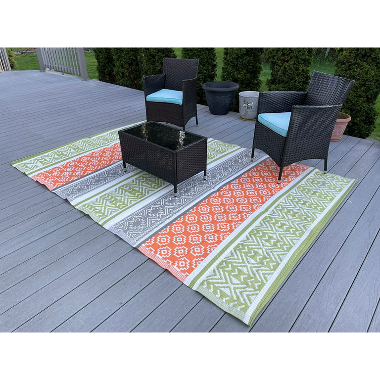 4x6ft/5x7ft Outdoor Mat for Camping Waterproof Gray Double Sided Woven Rug  Stain-resistant Reversible Easy Cleaning Patio Carpet