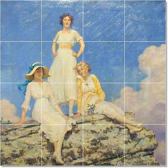 Ceramic Tile Mural-Charles Courtney Curran Women Painting 38. 48" w x 48" h using (16) 12 x 12 ceramic tiles
