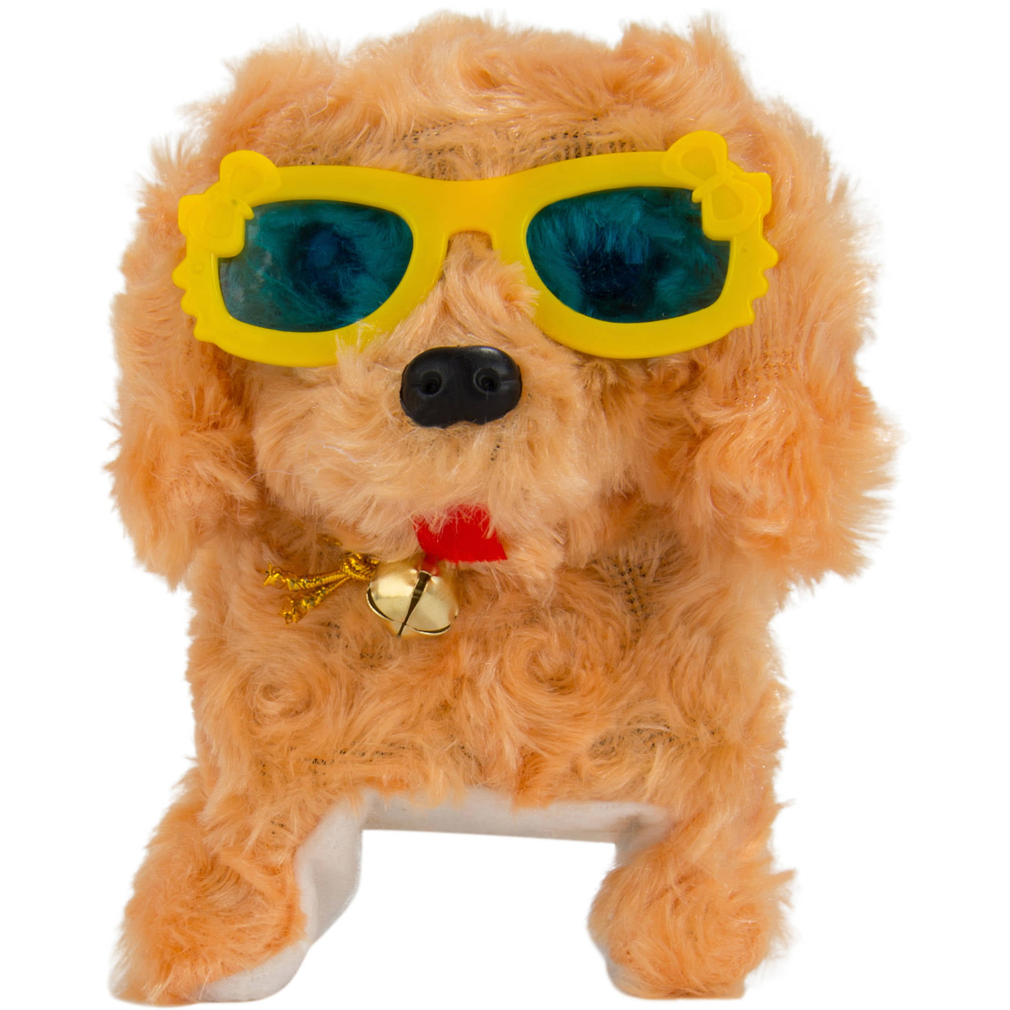 Moving Pet Electronic Plush Puppy Sunglasses Battery Barking Walking Wagging 
