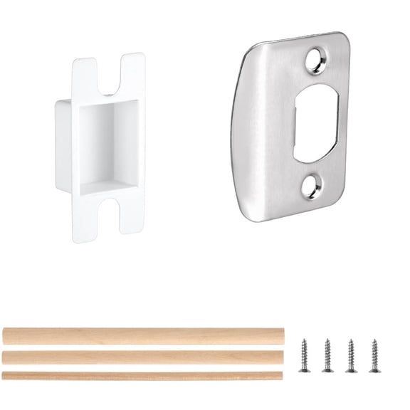 NOGIS Door Strike Plates, Standard Door Latch Restorer with Dust Box Strike Plates for Interior Doors Universal Security Door Lock Hardware Repair Kit with Screws & Dowels (Silver)