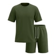thumbnail image 4 of hotojiny Mens 2 Piece Outfits Summer Textured T-Shirt and Drawstring Shorts Set Comfortable Short Sleeve Travel Outfit(Army Green,X-Large), 4 of 6