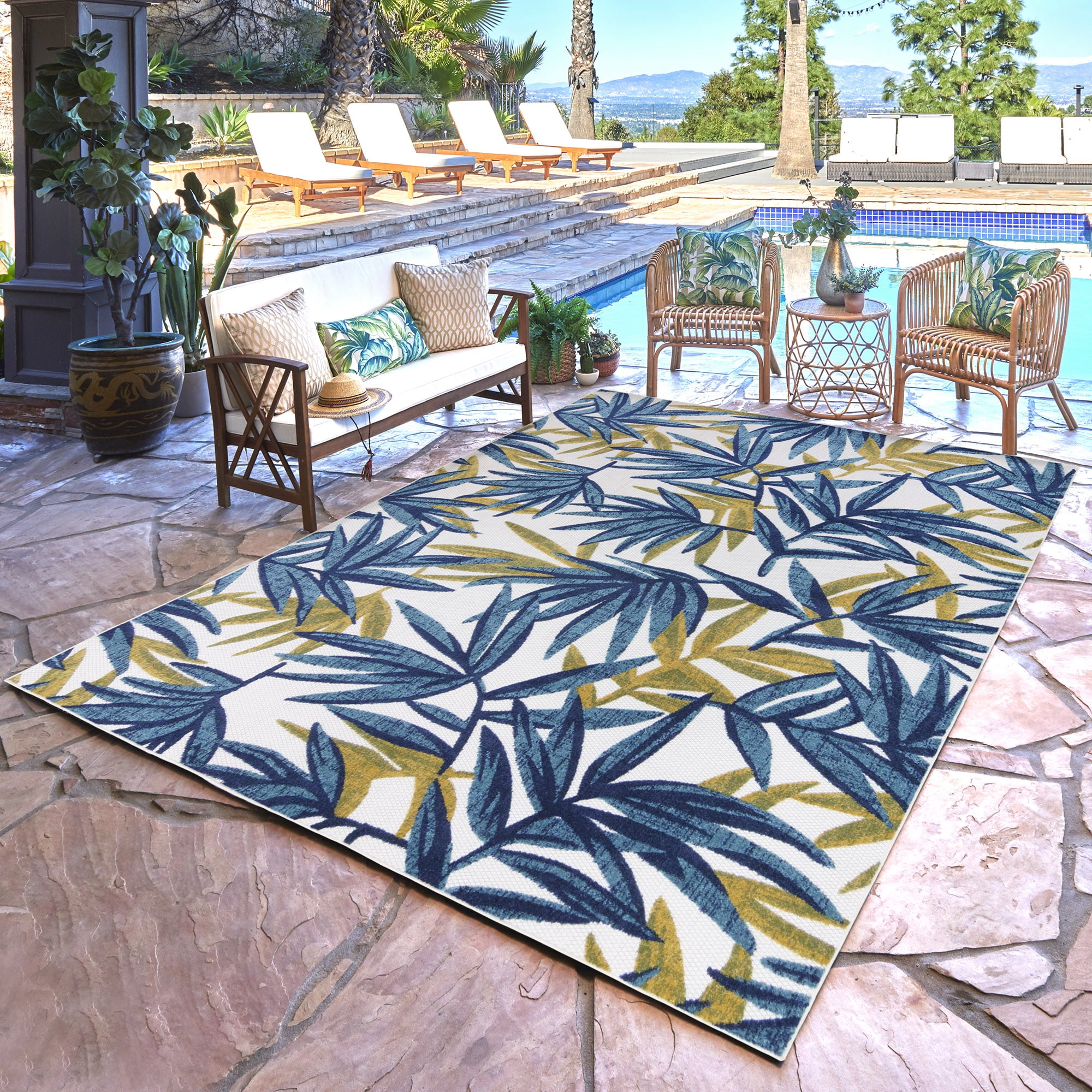 Kalari Isla Indoor/ Outdoor Polypropylene Blue Flat Weave Area Rug, 9x13