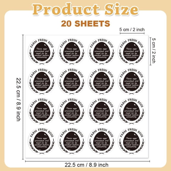 1 set 320 Pcs Egg Carton Labels 2 Inch Round Farm Fresh Egg Sticker PET Adhesive Egg Packaging Sticker for Box Container Carton Farm Supplies