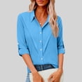 thumbnail image 2 of Olyvenn Button Down Shirts for Women Long Sleeve Lapel Tops Summer Dressy Collared Shirt Tunics Loose Fit Casual Blouses Light Blue XXXXXL, 2 of 7