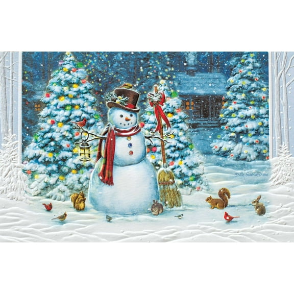 Pumpernickel Press Embossed Christmas Greeting Cards Boxed Set – Show Time Snowman, 16 Count