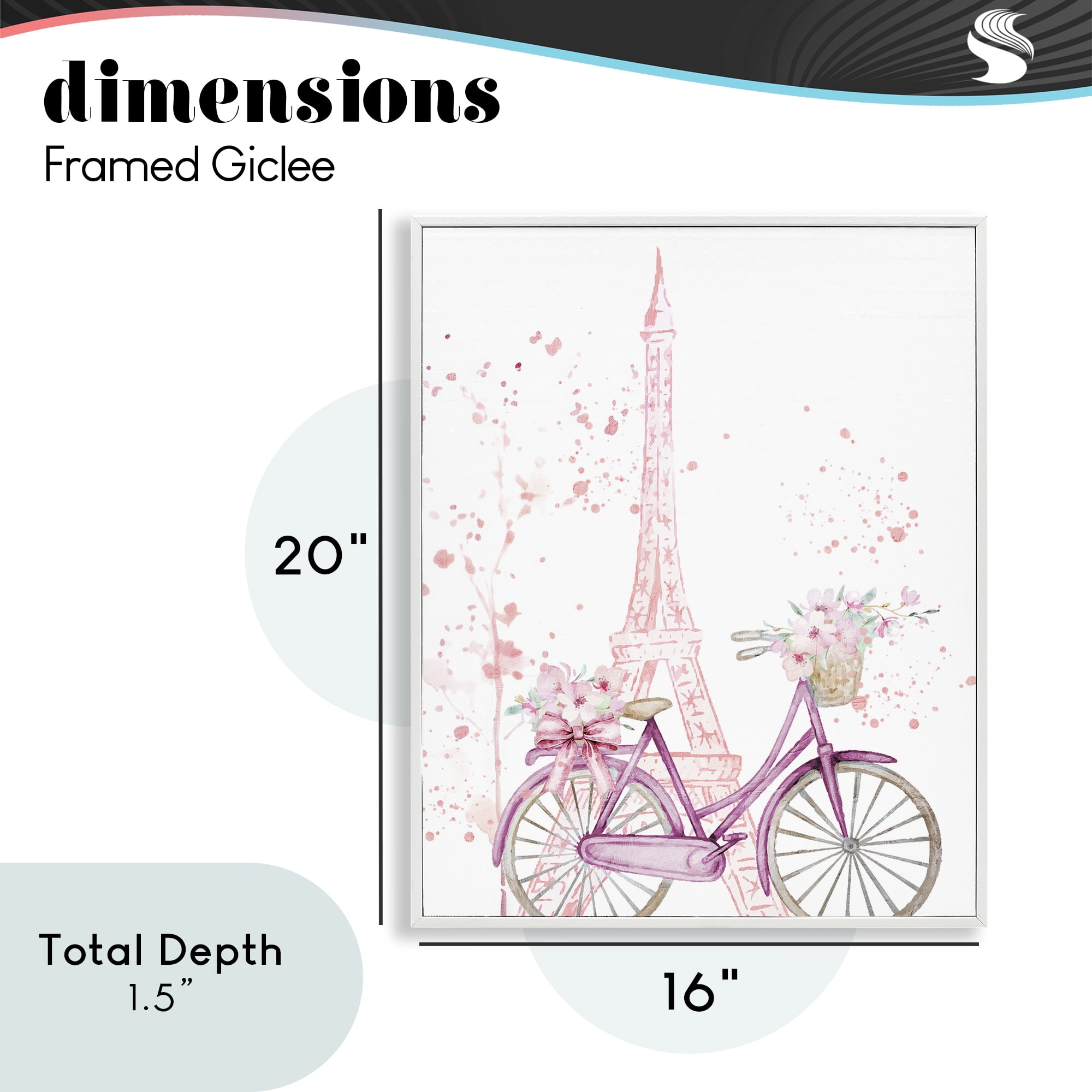 Parisian Bicycle & Modern Splatter White Framed Giclee Art, design by Kim Allen