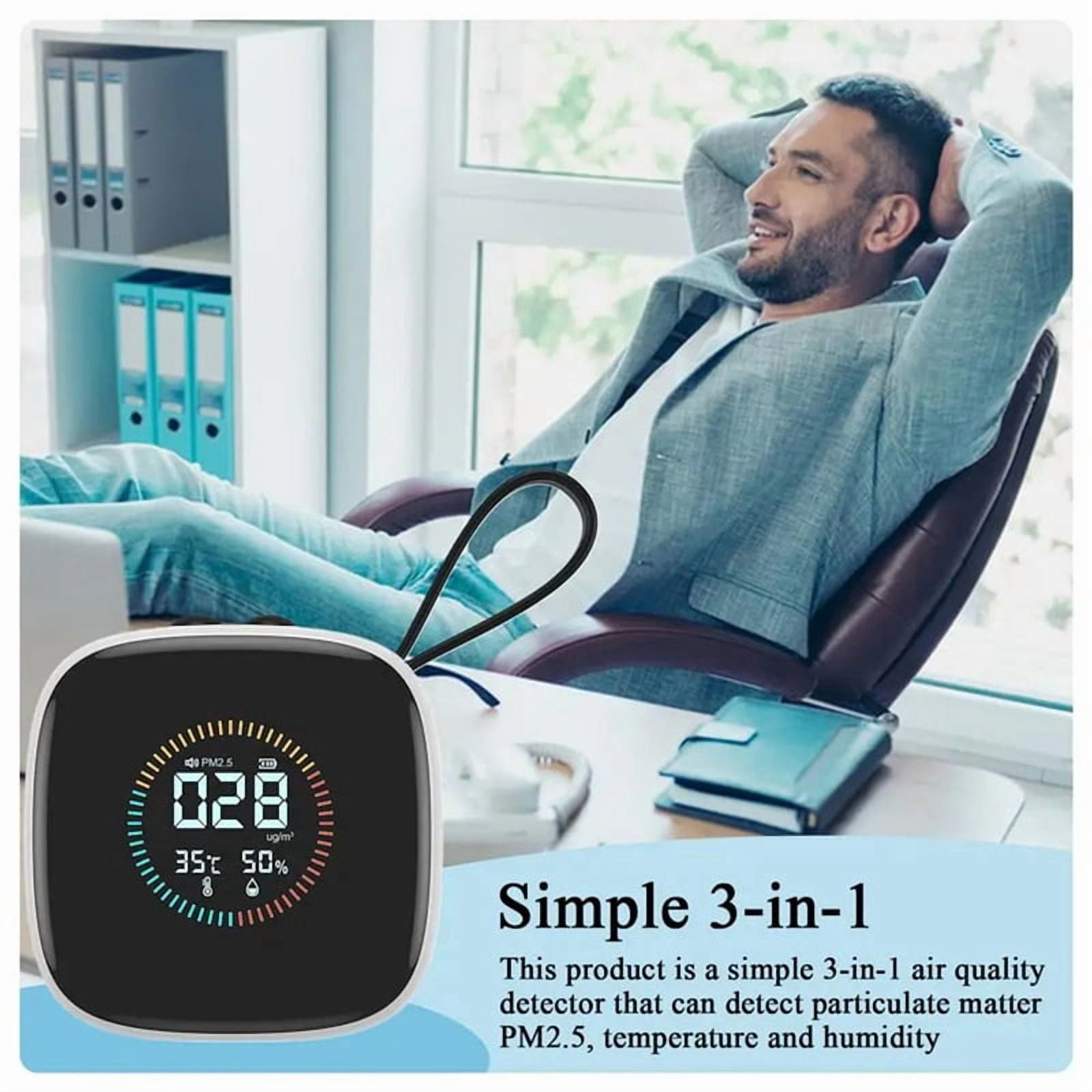Pm2.5 Detector Small LED Display with Strap Air Quality Monitor Multipurpose Home Humidity Tester for Bedrooms Living