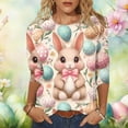 thumbnail image 2 of Women's Blouse,Easter Shirts for Women Cute Bunny Print Tops 3/4 Sleeve Casual Crewneck Pullover Holiday Blouses, 2 of 6