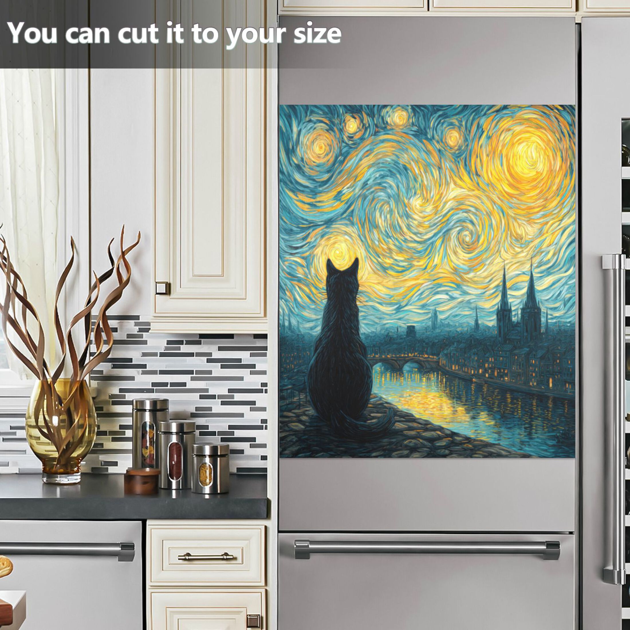 Dishwasher Magnetic Refrigerator Magnet Cover Sticker Home Decorative 23"x26" Black Cat under The Moon