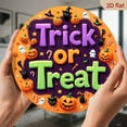 thumbnail image 6 of 2D Flat, Halloween Round Aluminum Wall Sign - 8*8 Inch Trick or Treat Decor with Spooky Pumpkin,, Bat & Candy Corn Design - American-Style Holiday Season Decoration for Home, Kitchen, Garden, Office, 6 of 6