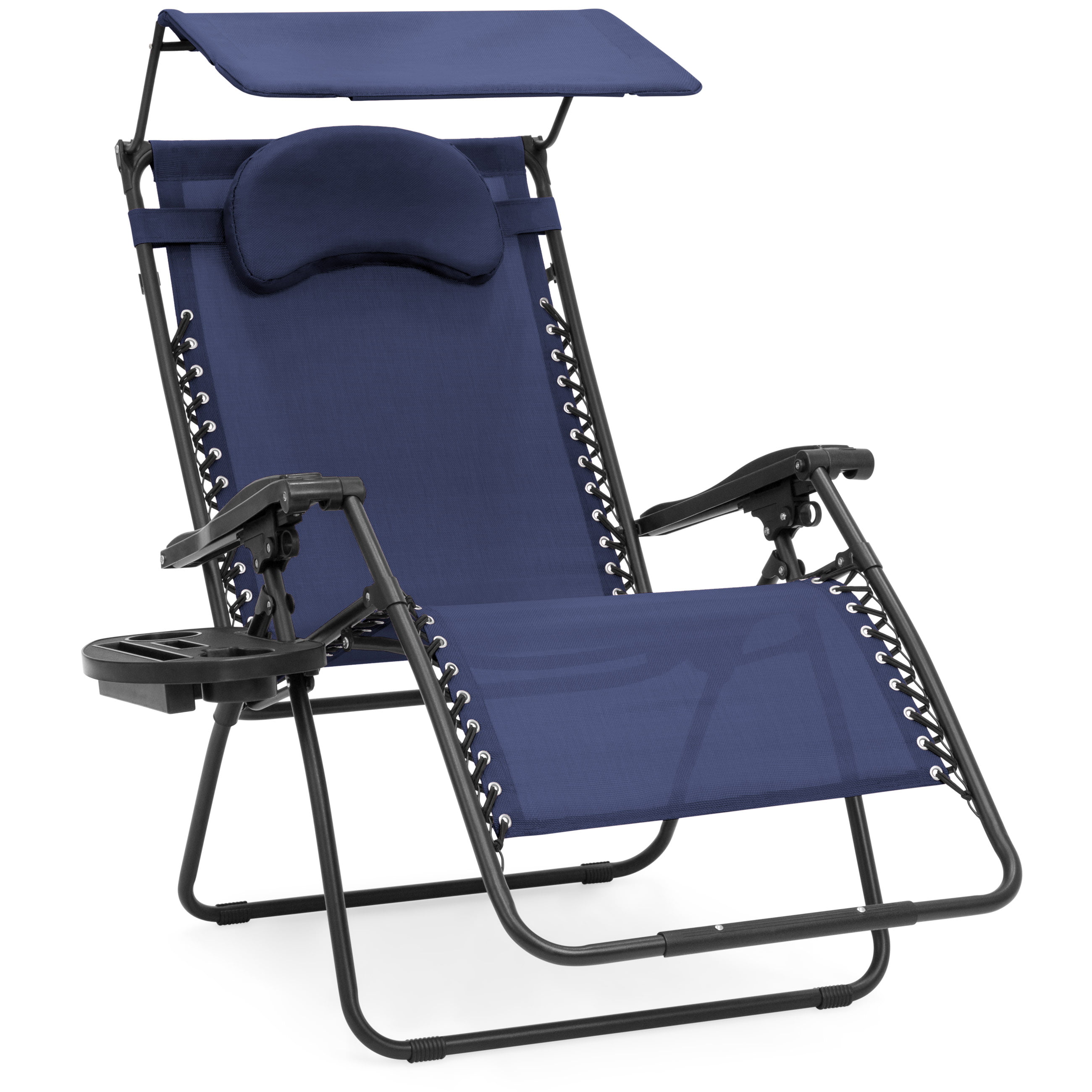 Best Choice Products Folding Zero Gravity Recliner Lounge Chair W/Canopy Shade & Magazine Cup Holder-Navy Blue 