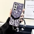 thumbnail image 2 of Designed for Samsung Galaxy Z Fold 5 Fluffy Leopard Case, Hard Protection Shockproof Anti-Drop Case, Cute Leopard Pattern Glitter Stone Bling Cover with Leopard Beaded Strap for Women Girls, Purple, 2 of 11