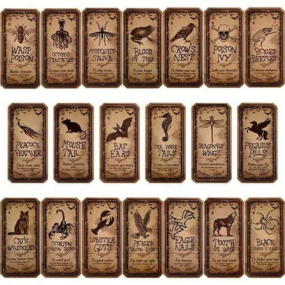 80 Pieces Creepy Animal Apothecary Bottle Labels Stickers Medicine Bottle Label Laminated Ready to Use for Party Decoration Party Gifts and Photo Props, 20 Styles