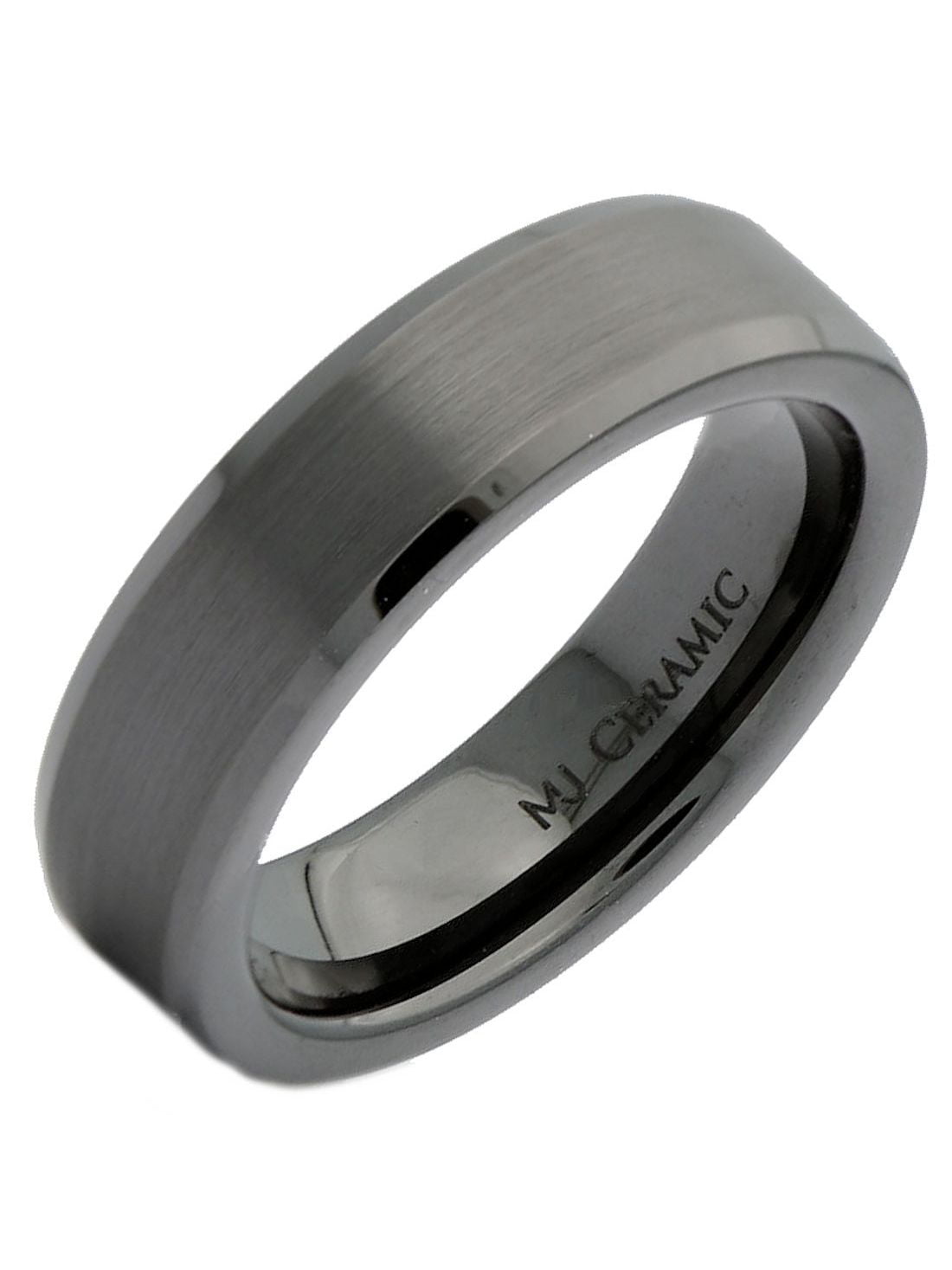 Comfort Fit Black Ceramic 6mm Wedding Band Ring Recessed Edges & Brushed Center 