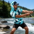 thumbnail image 2 of OIOLOYJM Hoodies for Men Sun Protection Lightweight Camo Short Sleeve Hooded Shirts Rash Guard Quick Dry Hiking Fishing Tops Blue L, 2 of 5