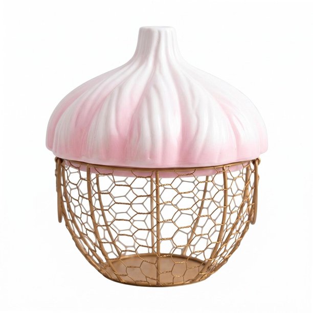 Cesta de cerámica para almacenar ajos, organizador de cubiertos de cocina con tapa, soporte para huevos. Rosa