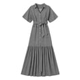 thumbnail image 4 of Xaqiouau Women Solid Color V Neck Short Sleeve Wrap Maxi Dress Waist Tie Front Slit Elegant Flowy Boho Chic Casual Vacation Daily Summer Dress Black XXL, 4 of 5