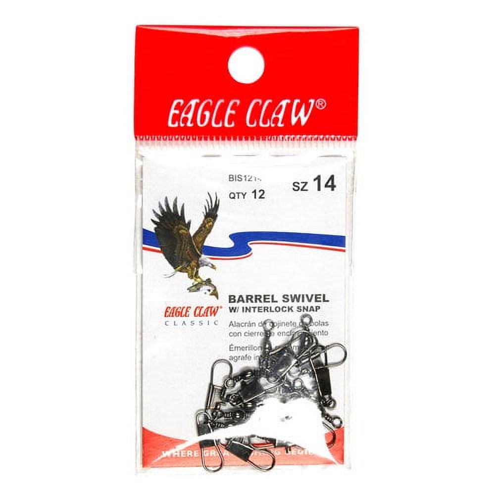 (6 pack) Eagle Claw Barrel Swivel with Coastlock Snap, Black, Size 12, 12 Pack
