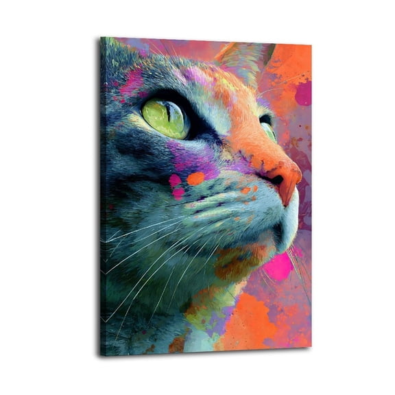 Larbulse Captivating Cat Portrait Abstract Canvas Wall Art Home Decor Poster Vintage Funny Print Picture Abstract Bedroom Living Room Kitchen Posters Decor