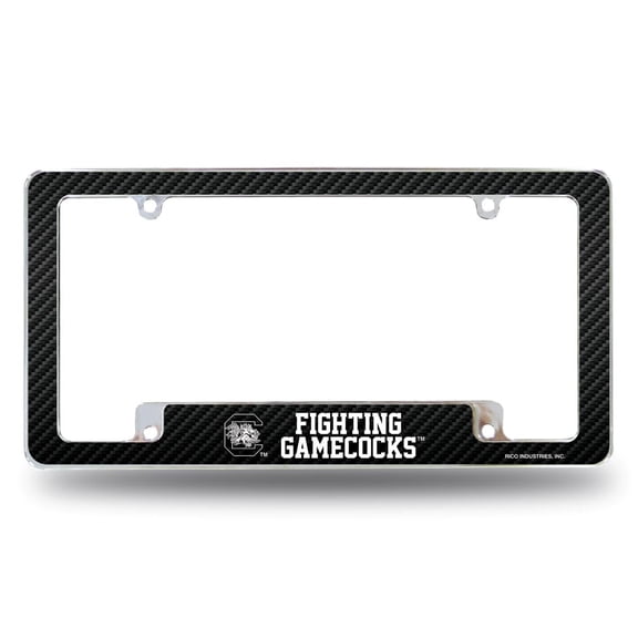 South Carolina SC-Gamecock's Chrome Metal License Plate Frame with Carbon Fiber Design