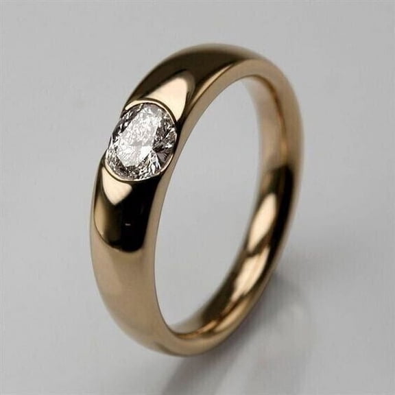 Oval Cut Lab Created Diamond Men's Band Ring 14K Yellow Gold Plated Sterling Silver