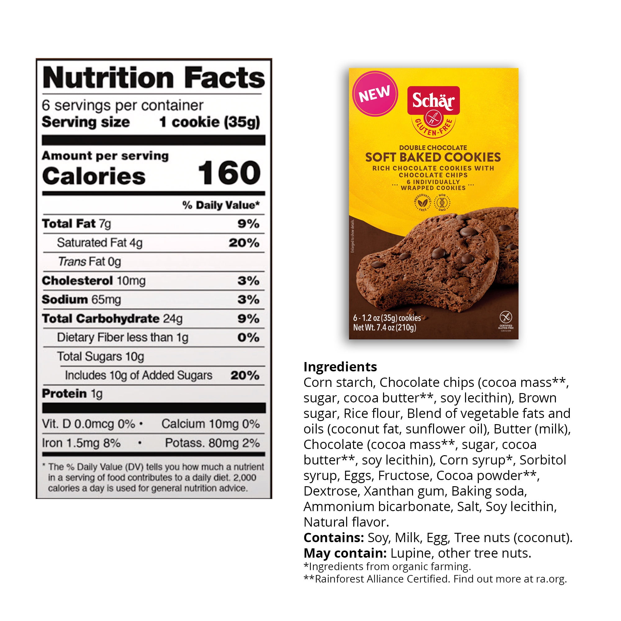 (3 pack) Schar Gluten Free Double Chocolate Soft Baked Cookies, Gluten Free Cookies, 7.4 oz