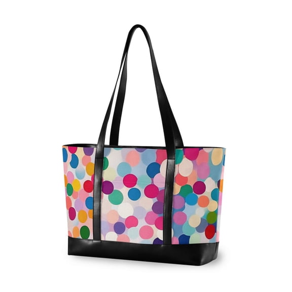 FORMRS Canvas Laptop Tote Bag for Women with 15.6" Computer Compartments Shoulder Handbag, Light Colorful Circles