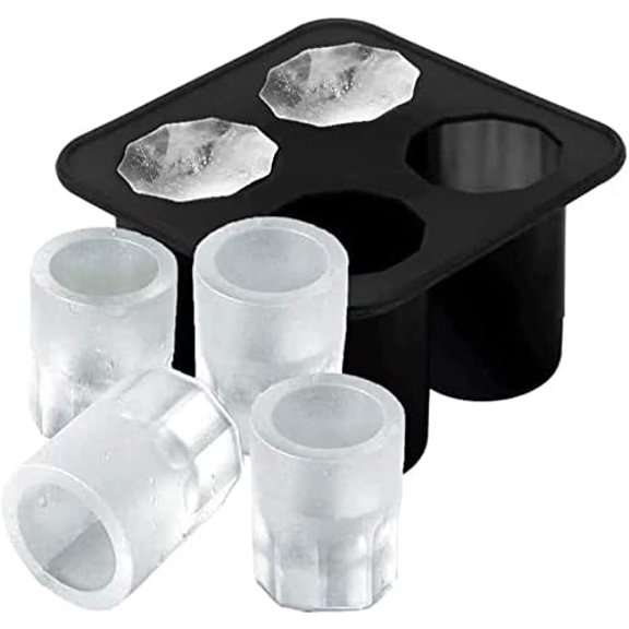 Silicone Shot Glass Ice Molds/Trays for Freezer with 4 Cavities, Reusable Whiskey Glass Ice Cubes, Holds 1oz Each, 1.3 Inch$$Home Decor, Kitchen, & Other