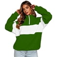 thumbnail image 4 of Quarter Zip Sweatshirt Women Stand Collar Color Block Fleece Pullover Lightweight Casual Loose Long Sleeve Fall Sweatshirt No Hood Green-a XL, 4 of 8