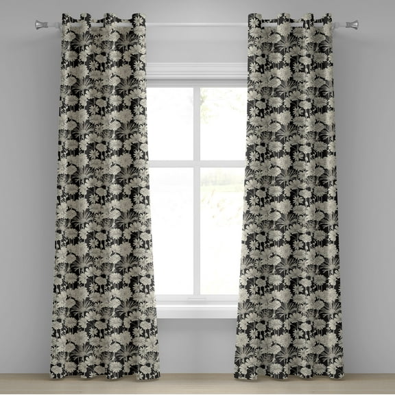 Ambesonne Flower Grommet Curtain, Monochrome Spring Growth, 50" x 108", Black and Beige