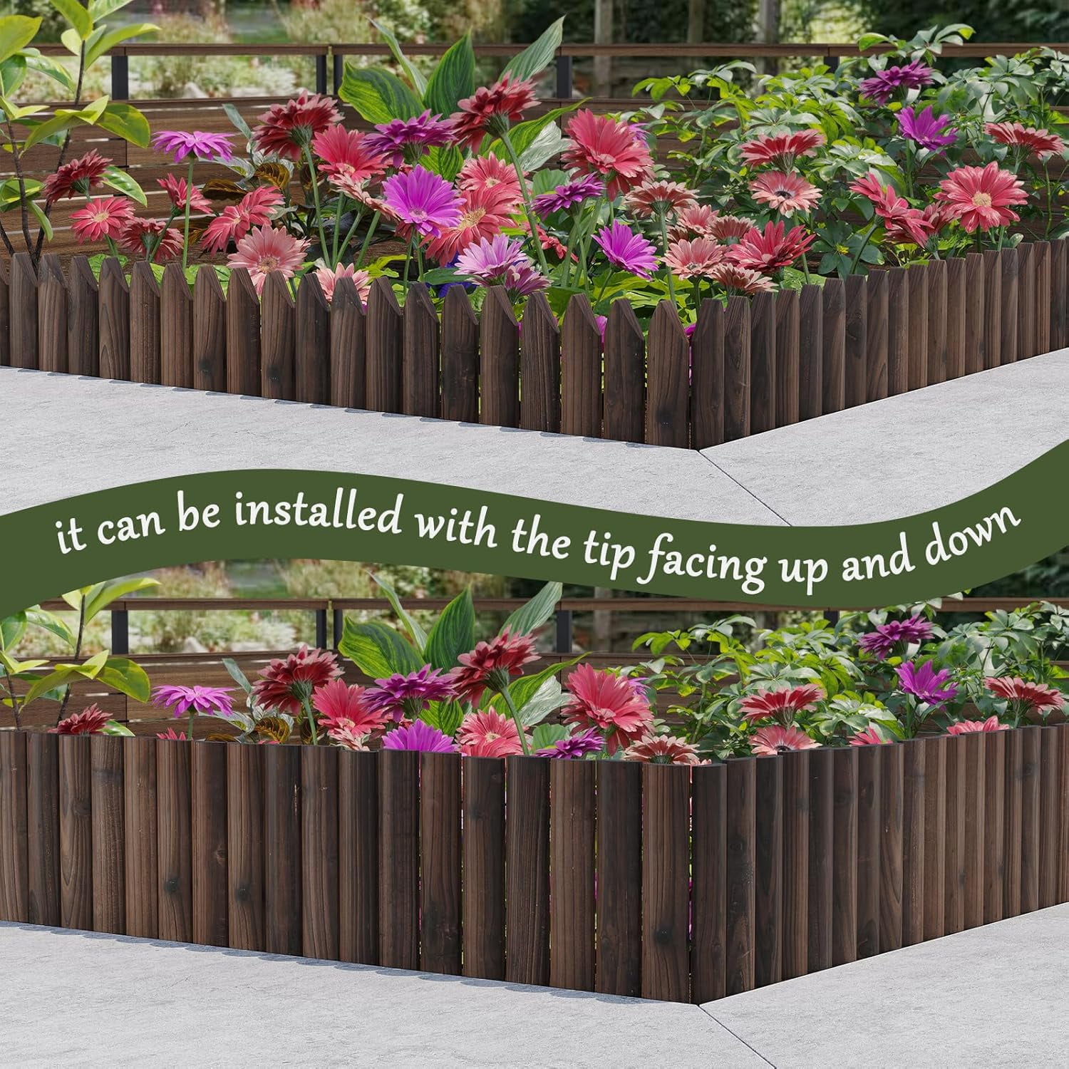 Garden Border Edging Wooden Landscape Fence Decorative Lawn Edging Flexible 15." H x 47.2" L (1PACK)