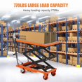 thumbnail image 2 of Manual Double Scissor Hydraulic Lift Table Cart 770LB Loading Capacity 59" Lifting Height, 4-Wheel Material Handling Cart with Non-Slip Platform for Warehouse Transportation (Orange), 2 of 7