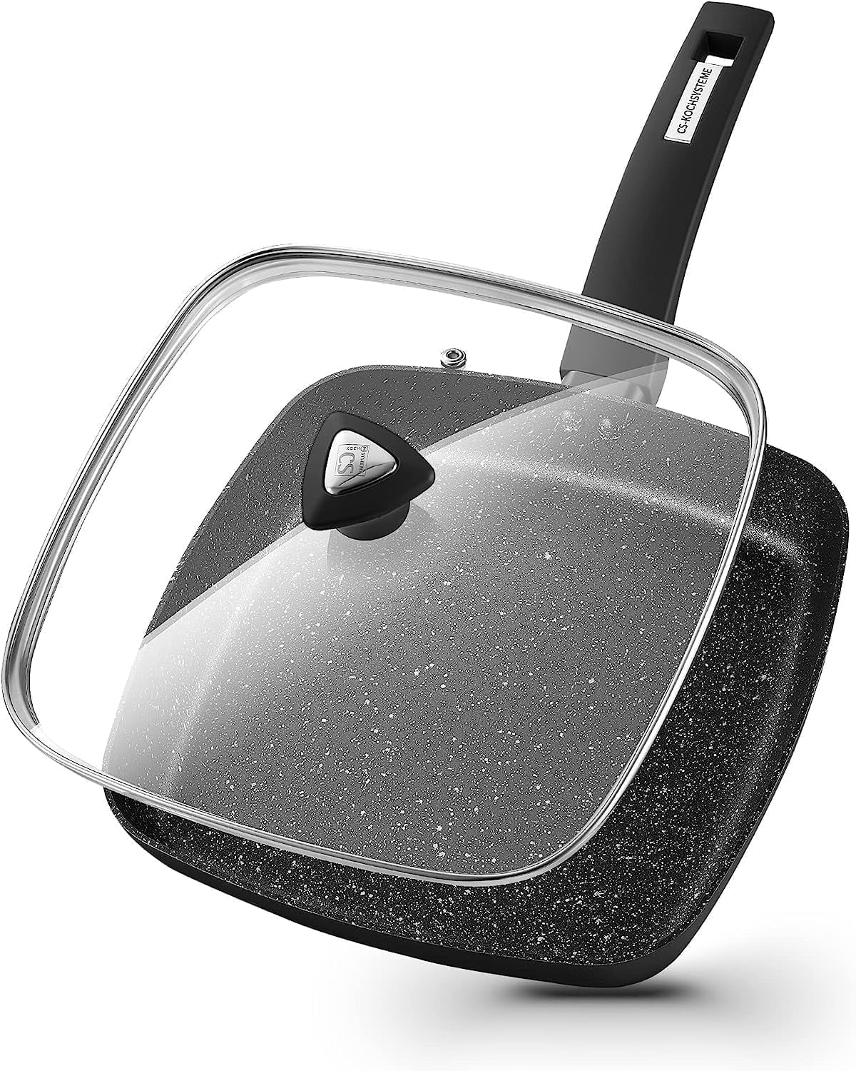 Koch Systeme CS 9.5 inch Nonstick Frying Pan with Lid, Square Omelet Pans, Compatible with All Stovetops, Black