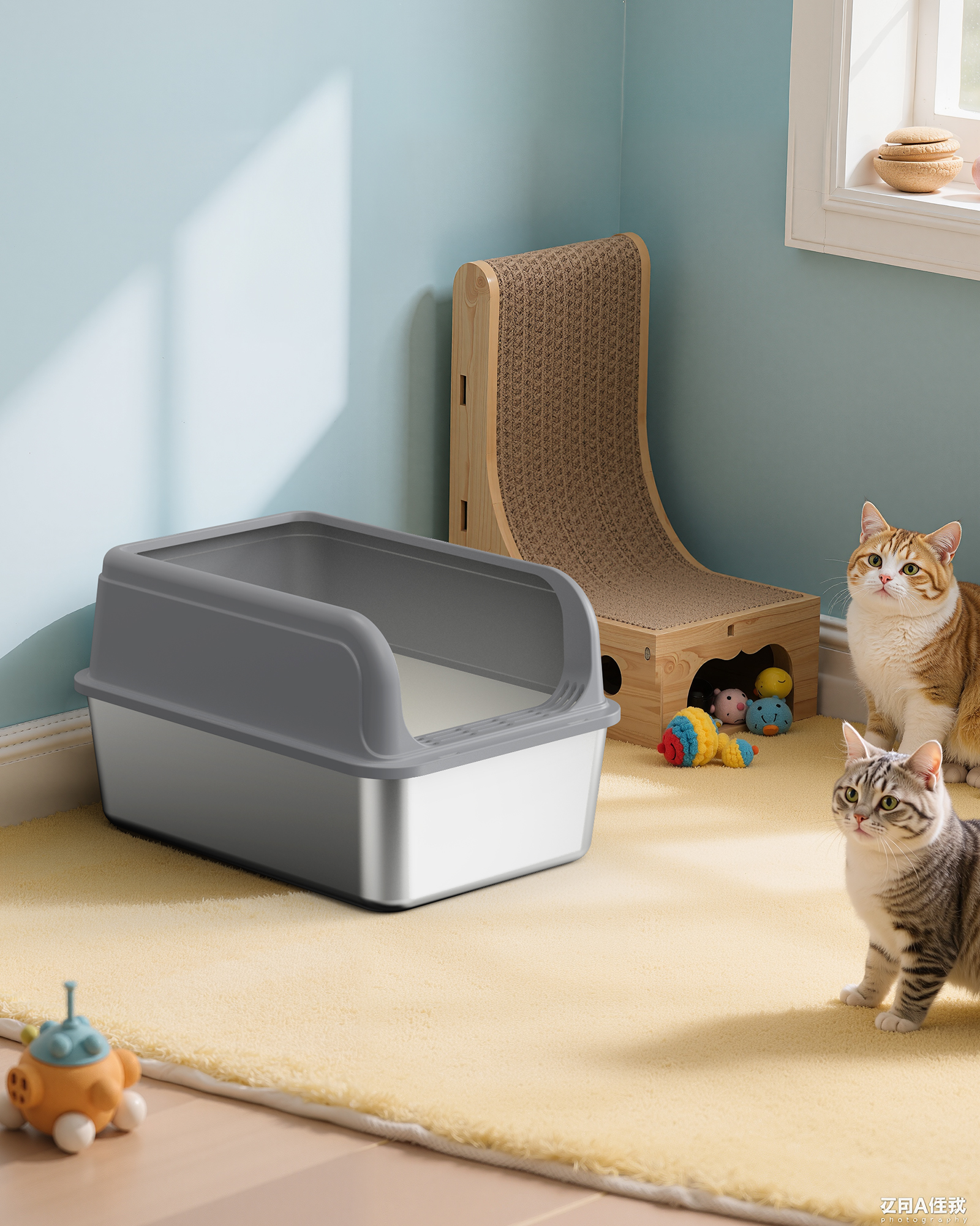 Powools Stainless Steel High-Sided Cat Litter Box with Scoop photo 7