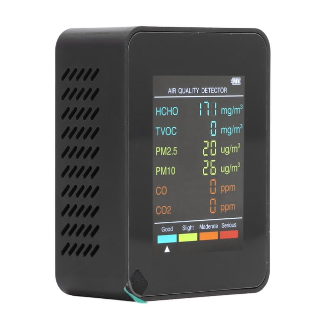 Monitor De Aire Interior, 6 En 1 0-5000 PPM CO2, CO, TVOC, HCHO PM2.5 PM10 Medidor Con Alarma, Probador De Aire Recargable De 1200 Mah, Monitoreo Interior