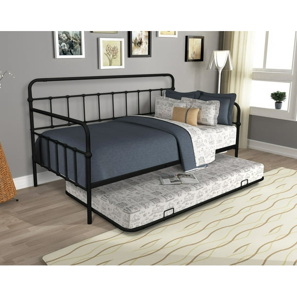 Premium Daybed Metal Bed Frame, Twin Size Bed with Trundle, Daybed and