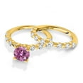 thumbnail image 3 of Gem Stone King 18K Yellow Gold Plated Silver Pink Moissanite and White Topaz Wedding Engagement Ring Band Bridal Set for Women (2.56 Cttw, Gemstone, Round 7MM, Size 8), 3 of 4