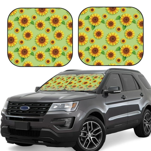 Fotbe Sunflower Leaves Juego de 2 Piezas de Parasoles para Parabrisas | Bloqueador Solar para Auto | Accesorios Plegables para Protección Solar Interior-Large